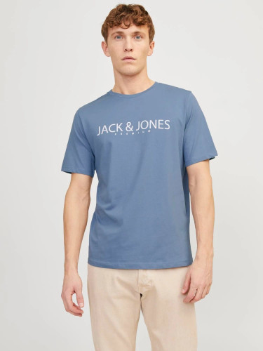 Футболка синя з лого принтом Jack Jones для чоловіків