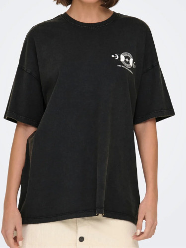 Сіра oversized футболка з принтом Only – жіноча модель.