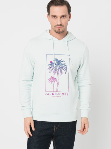 Чоловіче блакитне худі Jack Jones з принтом