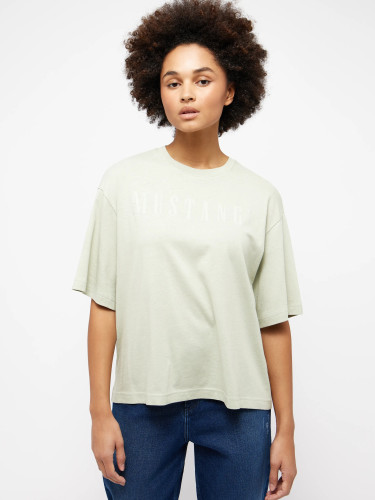 Футболка з лого-принтом, зелена, Oversize Fit, Mustang, для жінок