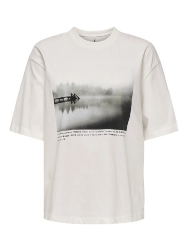 Футболка з принтом, біла, Relaxed Fit, бренд Only, жіноча модель