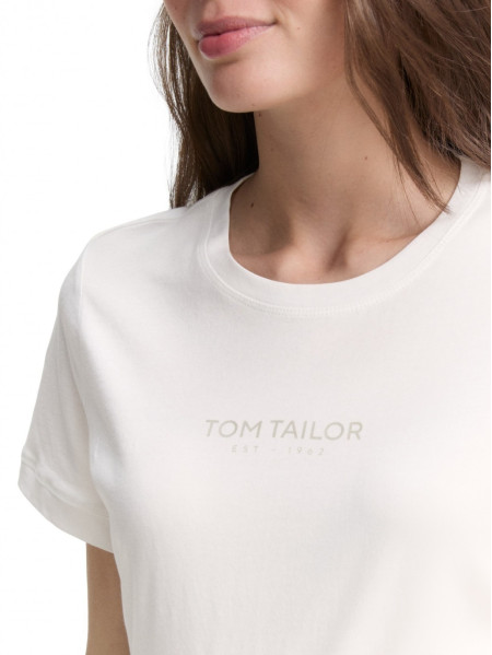 Футболка з лого-принтом, біла, Regular Fit, Tom Tailor для жінок Футболка з лого-принтом, біла, Regular Fit, Tom Tailor для жінок