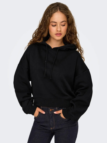 Худі кроп чорне Relaxed Fit з капюшоном Only для жінок